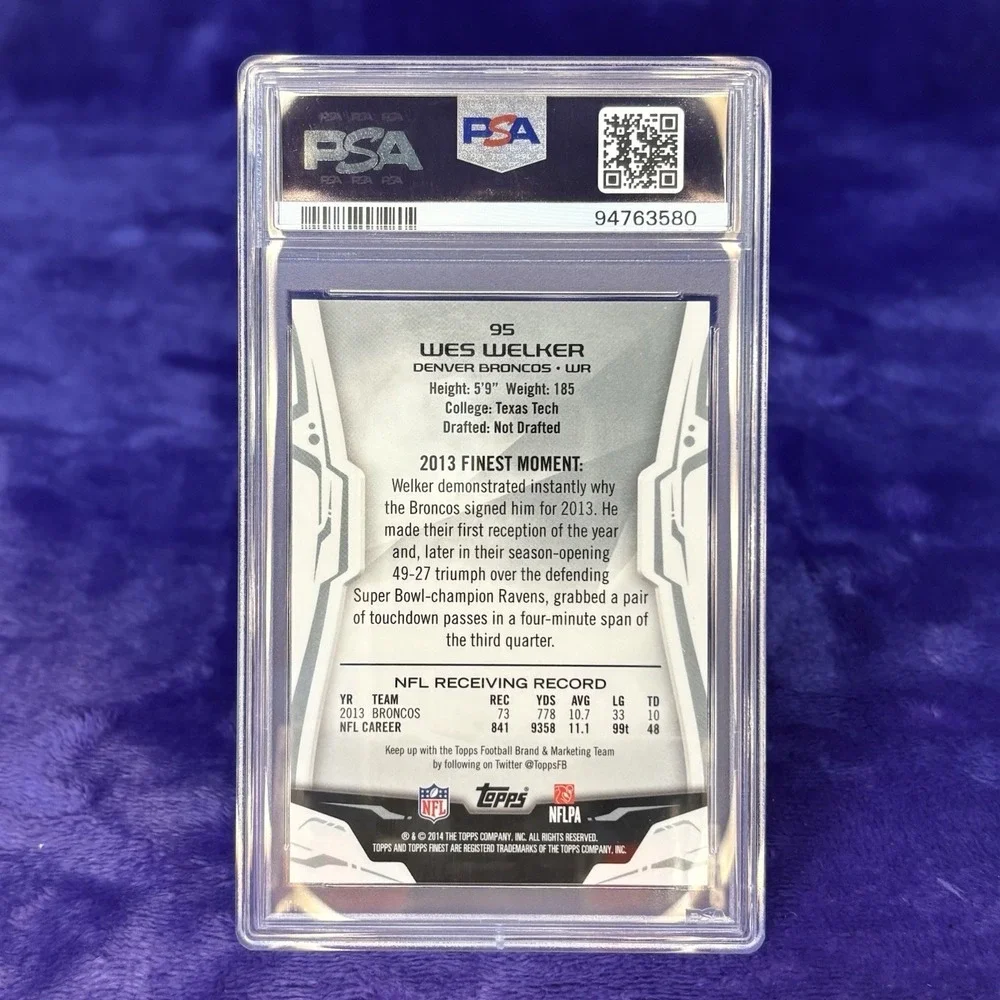 2014 Topps Finest Wes Welker Camo Refractor 01/10 PSA 9 Denver Broncos Card
